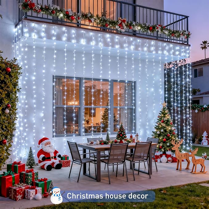 String Lights with 900 LEDs, Cool White Curtain, 9.5 x 29.5 ft