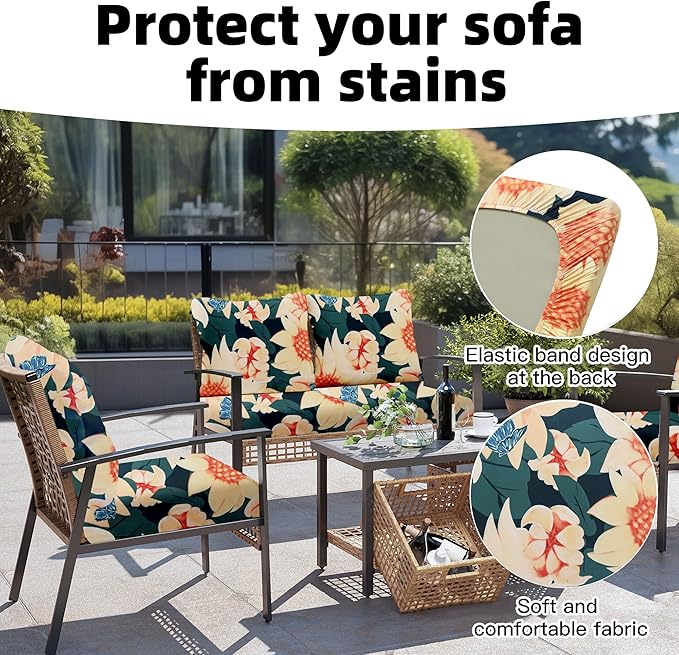 Outdoor Cushion Covers 8 Pack, Stretch Fit Sunflower Print