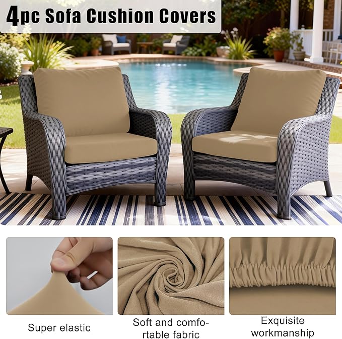Cushion Covers, Khaki Stretch-Fit Slipcovers for 20-27 Inch Cushions