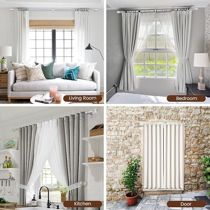 Silver Curtain Rod 30-144 inch 2 Pack, Fit 30 to 142, 66 to 120 inch Windows - Image 7