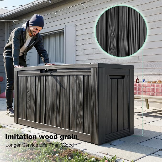 90 Gallon Black Resin Deck Box, Waterproof and UV Resistant