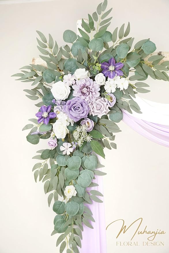 Artificial Flowers Arch Kit, 4-Piece Light Purple Silk Floral Swag Set