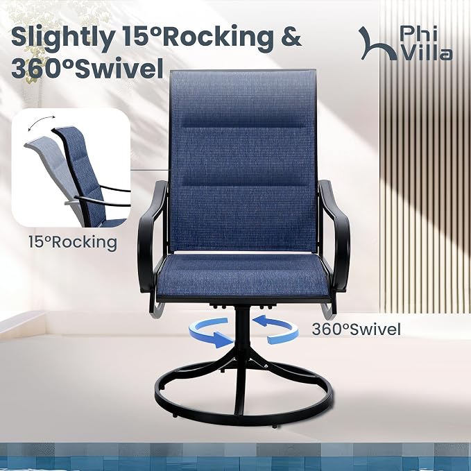 PHI VILLA 9 Pcs Outdoor Patio Dining Set, 8 Outdoor Padded Swivel Dining Chairs - Image 2