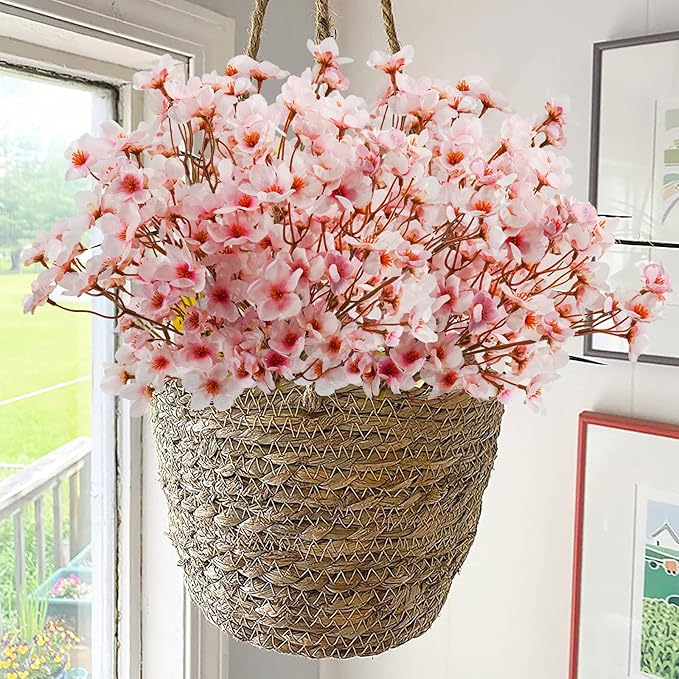 Artificial Cherry Blossom Branches, 8 Pcs Pink Silk Peach Blossom Stems