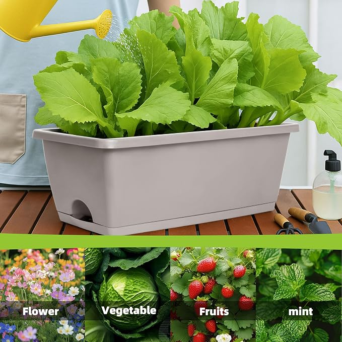 Window Box Planter, 12 Pack Plastic Vegetable Flower Planters Boxes 17 Inches - Image 2