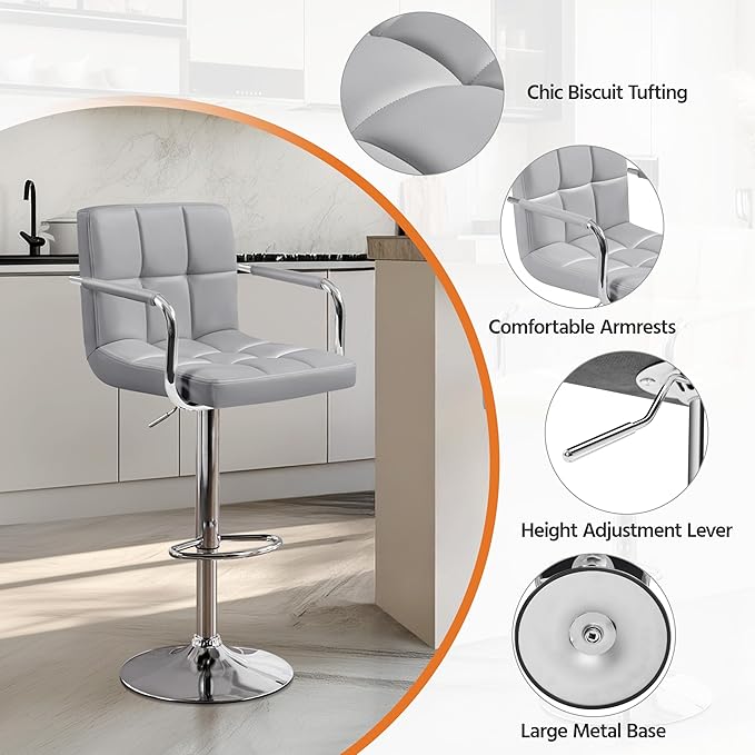 Yaheetech Bar Stools Set of 2, PU Leather Adjustable Swivel Barstools, - Image 6
