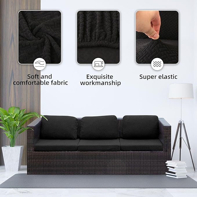 Sofa Covers for Outdoor Cushions, Stretch Polyester Spandex, Black