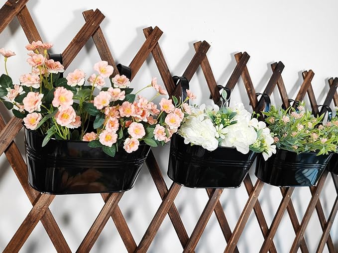 8 Pack Metal Hanging Planter for Outdoor Plants, 10 Inch Black Fence Planters - Image 8
