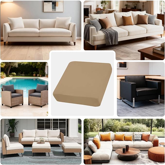 Cushion Covers, Khaki Stretch-Fit Slipcovers for 20-27 Inch Cushions