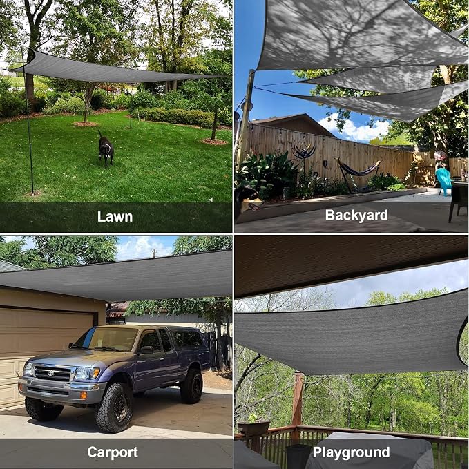 SUNLAX Sun Shade Sail 10' x 20' Dark Grey Rectangle Canopy Sail Shade Cover UV - Image 8