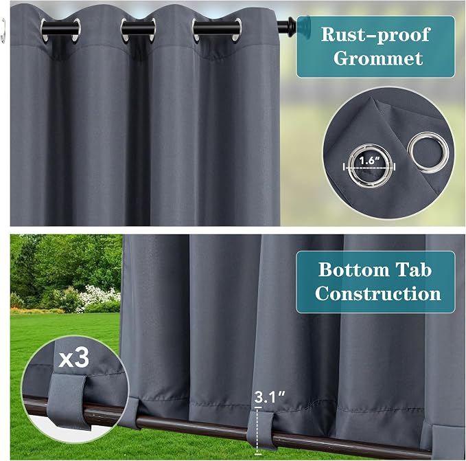 HolidayIdeas Outdoor Curtains for Patio Waterproof-4 Panels Windproof - Image 2