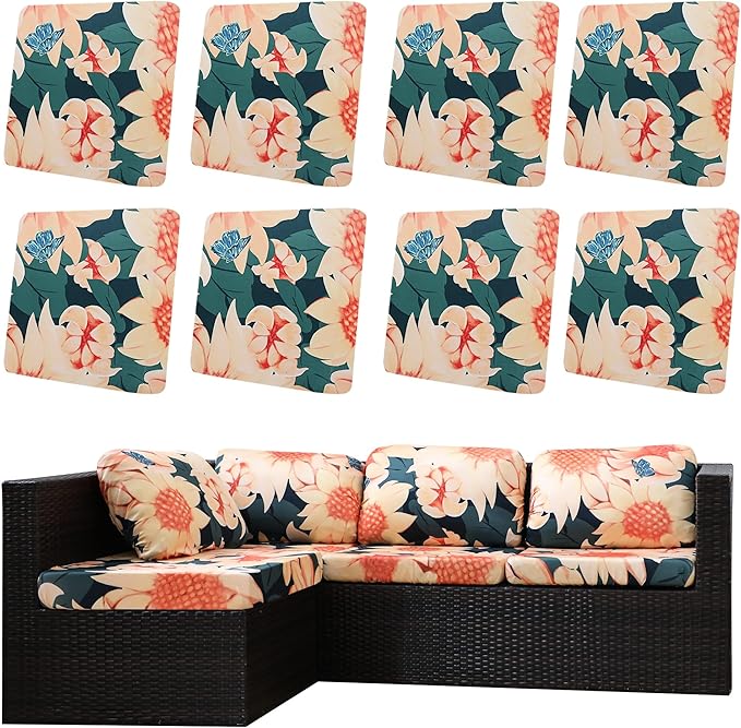 Outdoor Cushion Covers 8 Pack, Stretch Fit Sunflower Print