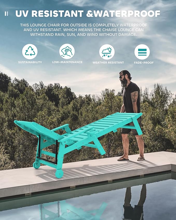SERWALL Patio Chaise Lounge Chair, Poly Lounge Chair - Image 5