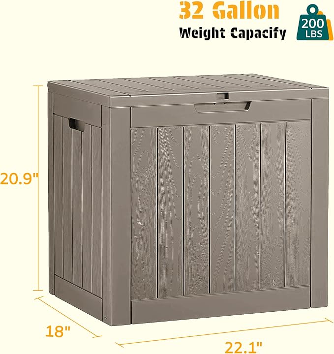 Deck Box 32 Gallon Resin Outdoor Storage Bin with Lockable Lid, Grey