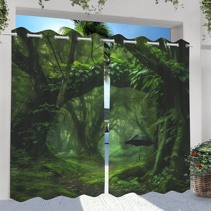 Nature Theme Outdoor Curtains for Patio Waterproof, Forest Pattern, Waterproof - Image 2