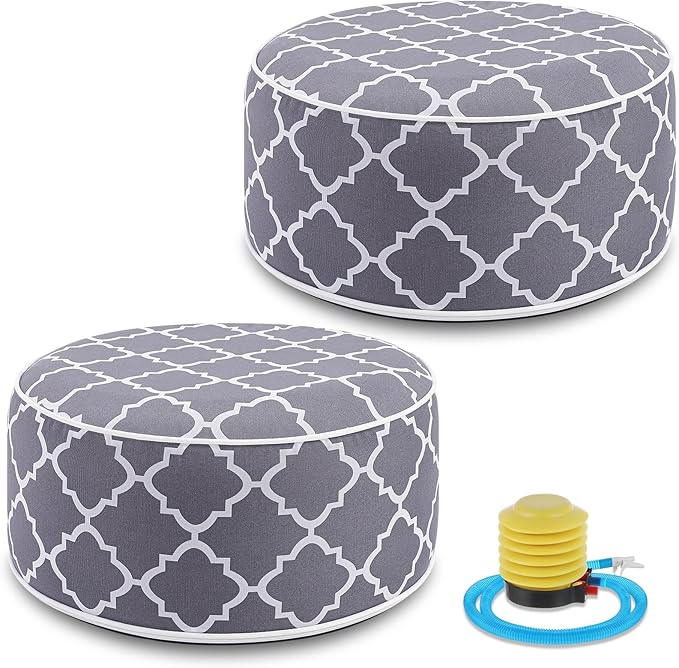Juexica 2 Pack Outdoor/Indoor Inflatable Ottoman, All Weather Round Pouf by Juexica