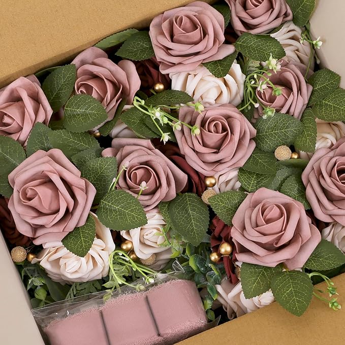 Artificial Pew Flowers Set of 10 in Mauve with Roses for Chairs