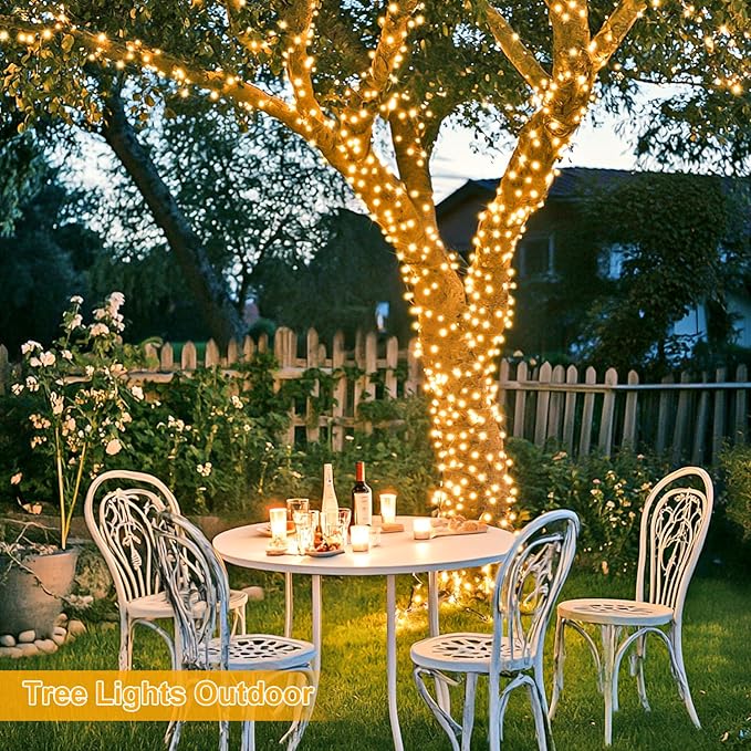 String Lights, 168 ft Warm White, 600 LEDs with Remote