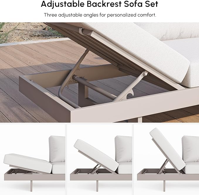 homary 6 Piece Aluminum & Teak Outdoor Sofa Set, Patio Sofa Seat L-Shaped - Image 5