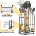 Garden Tool Storage Rack, Black Alloy Steel with Lockable Wheels and Shelves