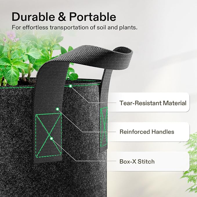 VIVOSUN 5-Pack 25 Gallon Plant Grow Bags, Heavy Duty Thickened Nonwoven Fabric - Image 4