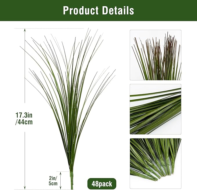 Artificial Plants Greenery, 48 Pcs Wheat Grass Stems, 17.3 Inch Green Plastic