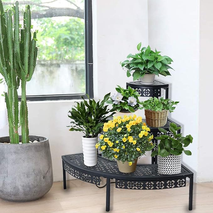 aboxoo 3 Tier Plant Stand Flower Pot Rack, Metal Stair-Step Style Corner Shelf - Image 5