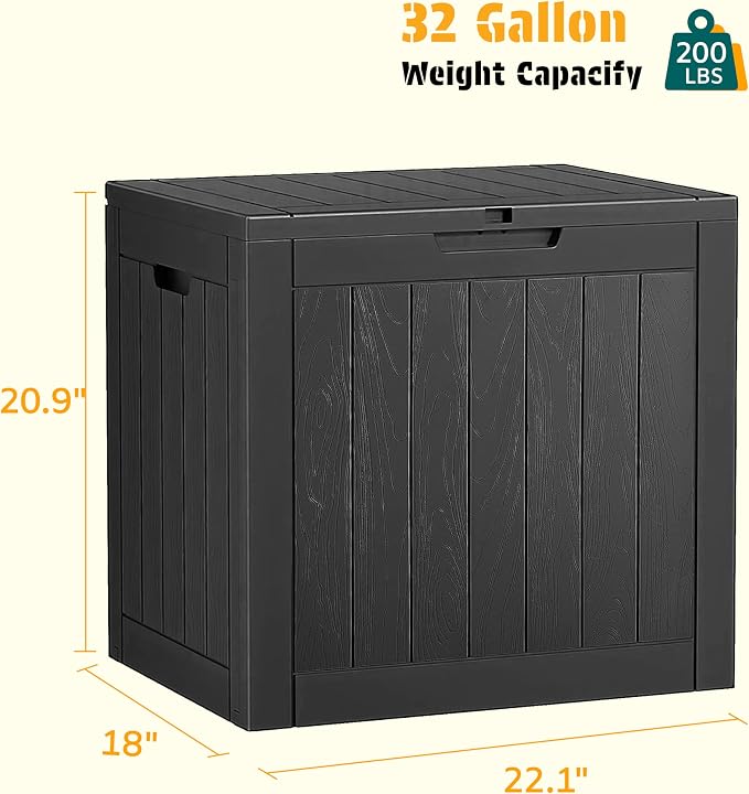 Deck Box, 32 Gallon Resin Storage Bin with Lockable Lid, Striped Black