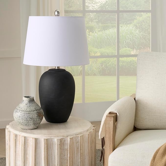 Table Lamp with Black Distressed Ceramic Base, 23-Inch Height