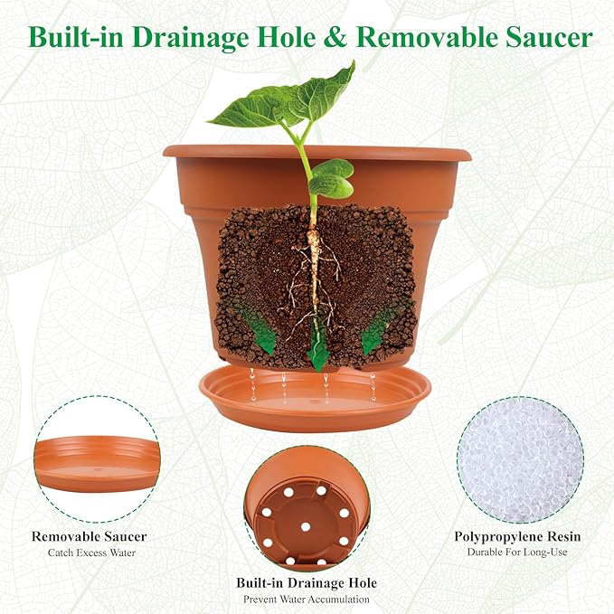 13 Inch Plastic-Flower-Pot-for-Indoor-Plants, 4 Pack Large Outdoor Planter Pot - Image 4