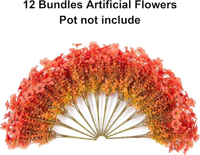 Artificial Daisy Flowers, 12 Bundles, Orange with Eucalyptus Leaves
