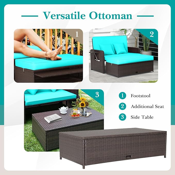 LDAILY Moccha Outdoor Daybed, Wicker Loveseat Sofa Set - Image 7