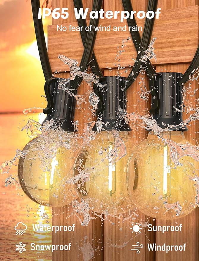 String Lights 25 Ft G40 LED Globe Bulbs, Warm White, IP44 Waterproof