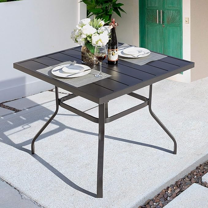 NUU GARDEN 37" Outdoor Patio Table, 4 Person Steel Slat Square Dining Table - Image 2