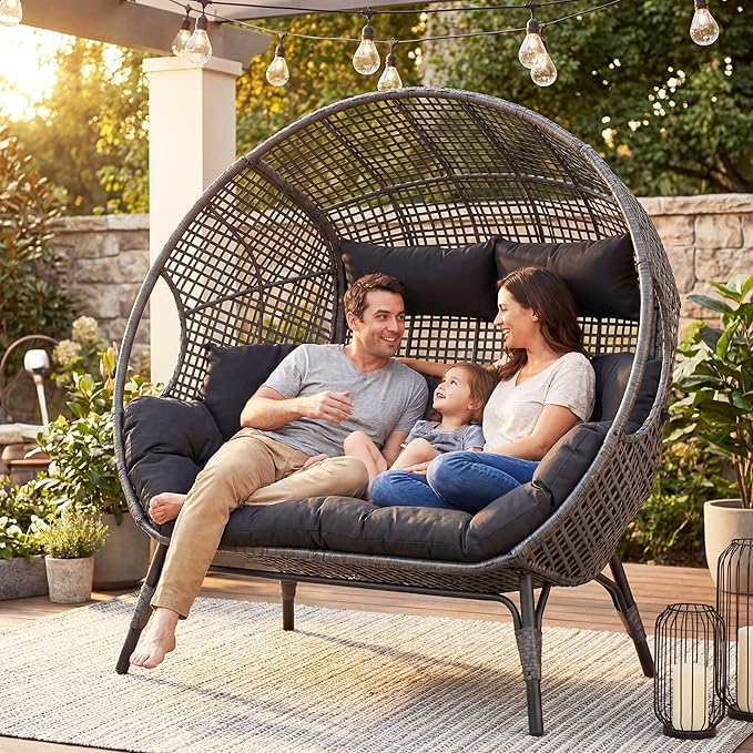 NICESOUL® Double Egg Chair Indoor Outdoor Stationary Oversized 6.5" Thick - Image 4