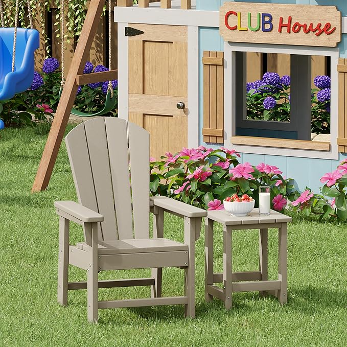 Side Table for Kids, Sand HDPE Square Patio Table, 12-Inch Top