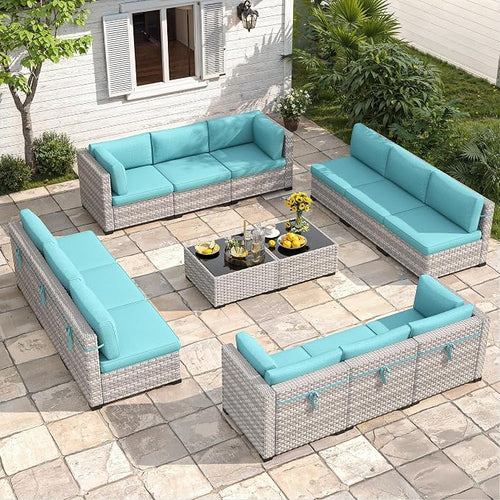 12-Seat Modular Patio Furniture Set – Outdoor Wicker Sectional Sofa by MASIONBACKYARDS