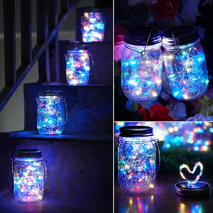 String Lights for Mason Jars, 8 Pack Solar Multi-Color LED