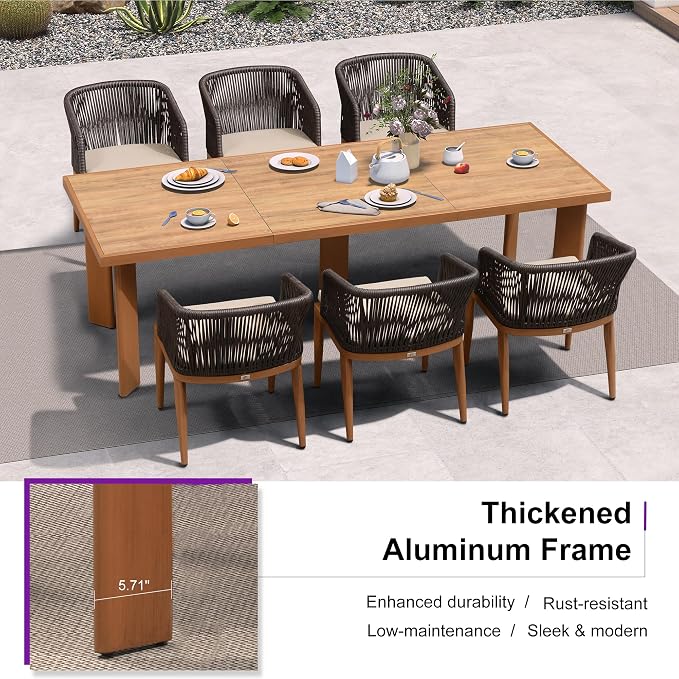 PURPLE LEAF 7 Pieces Outdoor Dining Set Patio Furniture Set Aluminum Wicker - Image 5