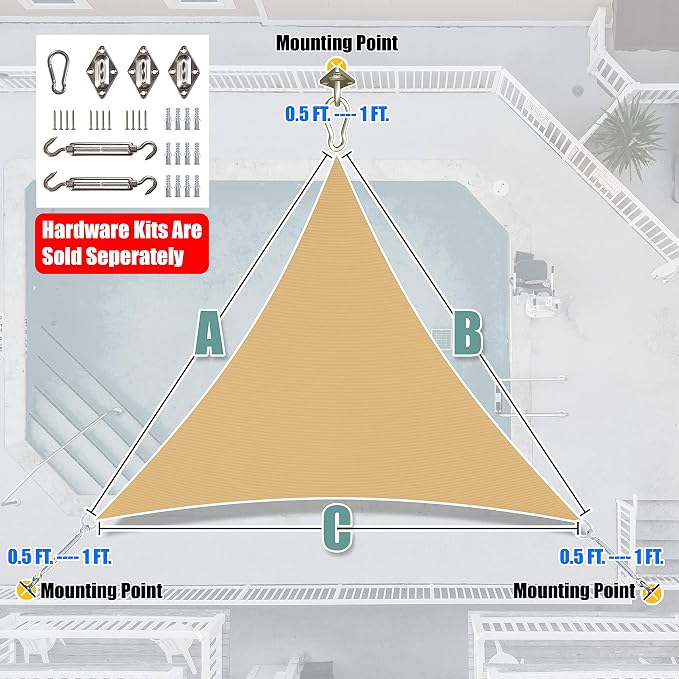 Amgo Custom Size 26' x 26' x 26' Sand Beige Triangle Sun Shade Sail Order to - Image 7
