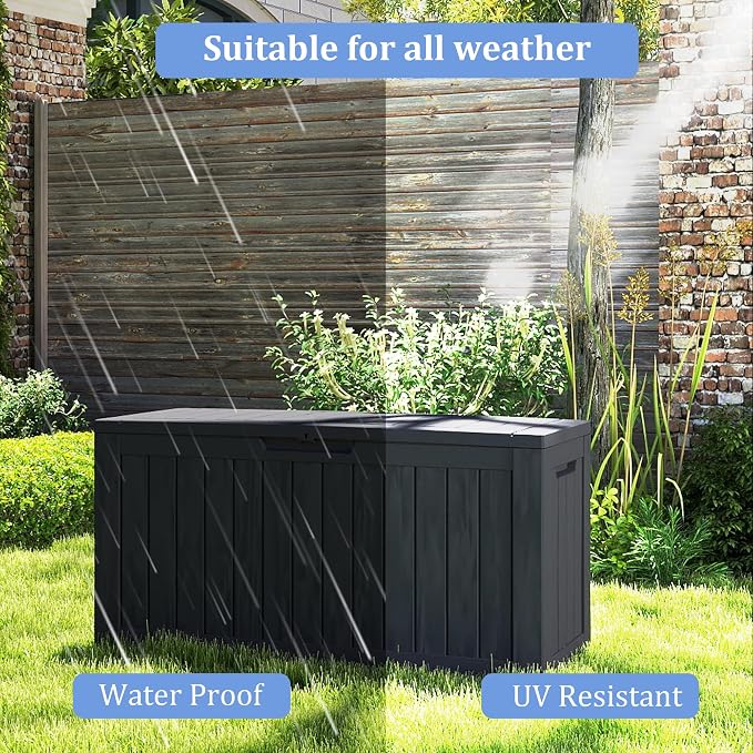 Deck Box 75 Gallon Black Resin Lockable Outdoor Storage with Wheels