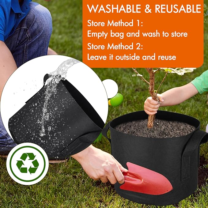 Gardzen 10-Pack 5 Gallon Grow Bags, 300G Thickened Aeration Fabric Pots - Image 7