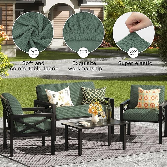 Cushion Covers, 8 Pack Matcha Green Outdoor Patio Cushion Slipcovers