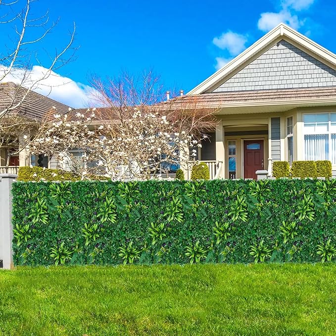 Artificial Boxwood Hedge Panels, 12 Pack, 20 x 20 Inch HDPE Wall Screen