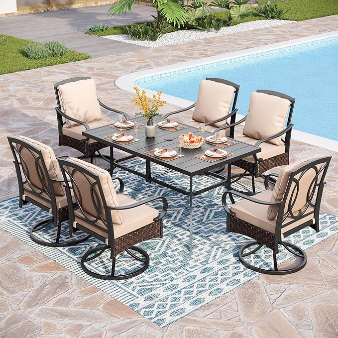 PHI VILLA Outdoor Dining Set for 6, All-Weather Patio Table and Chairs Set for 6 by PHIVILLAThepioneerofcomfortablehouseholdsupplies