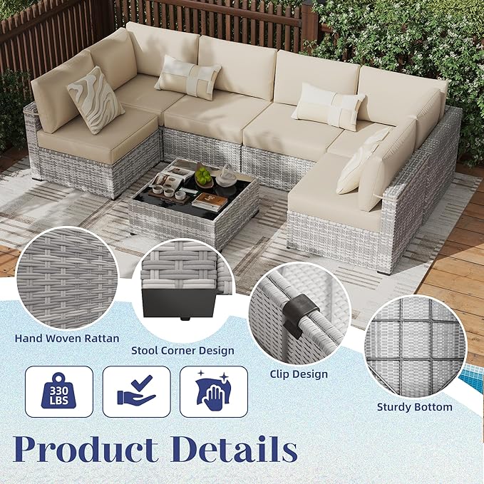 KIGOTY Patio Furniture Set, 7 Pieces Modular Outdoor Sectional Sofa, PE Rattan - Image 4