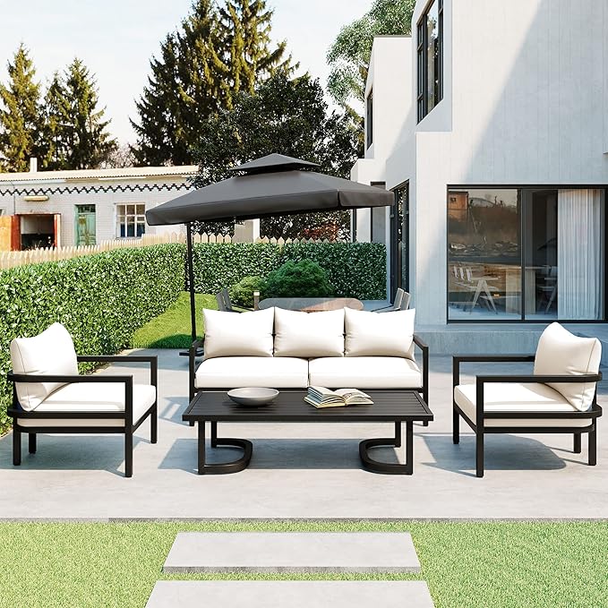 Merax 4 Piece Sectional Furniture Patio Sofa Multi-Person Outdoor Steel Sofa Set - Image 2