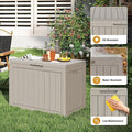 Deck Box, 45 Gallon Waterproof Resin Storage with Lockable Lid, Greige