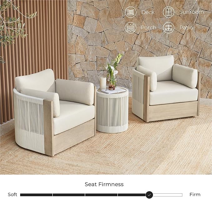 CHITA 3 Pieces Boho Patio Rattan Bistro Set, Outdoor Wicker Furniture Swivel - Image 4