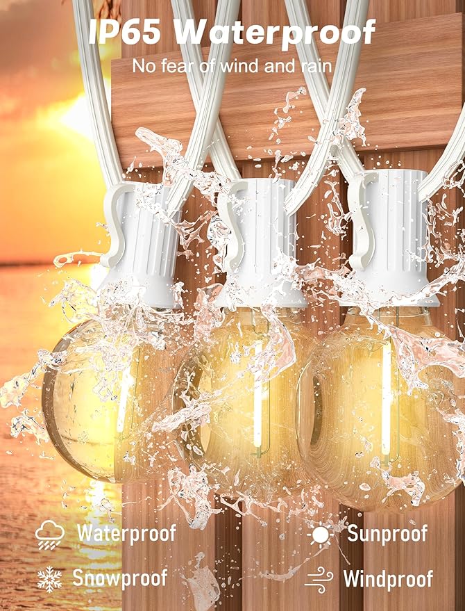Outdoor String Lights, 25 ft Warm White G40 LED with 2 Spare Bulbs